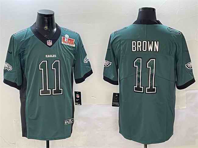 Men's Philadelphia Eagles #11 A.J. Brown Green 2025 Super Bowl LIX Patch Fashion Color Rush Vapor Untouchable Limited Stitched Football Jersey